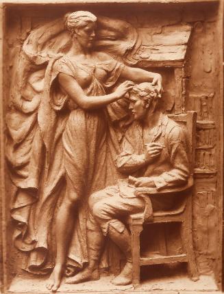 Plaster Maquette for 'Robert Burns Crowned with Laurels' or 'Burns and Coila' plaque for Robert Burns Memorial, Irvine