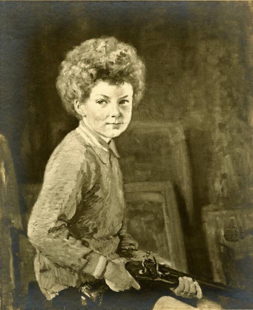 Boy with Curly Hair Holding a Gun (Reproductions of James McBey's Portraits)