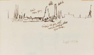 Leaf from a Sketchbook - Town with Spires Chimneys & Sketch of a Tower Bridge