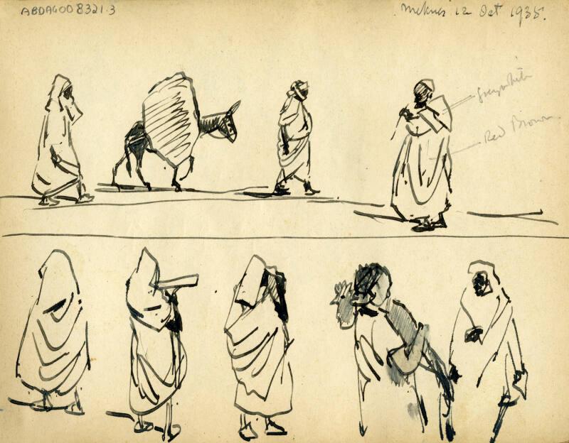 Figure and Animal Studies, 12 October 1935 (Sketchbook - Meknes & Marrakesh)
