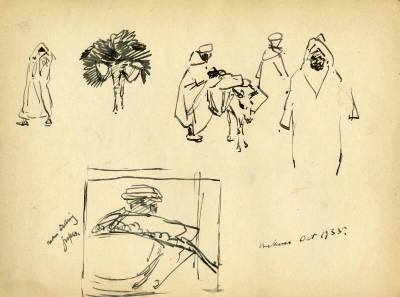 Five Male Figures, Tree and Donkey (Sketchbook - Meknes & Marrakesh)
