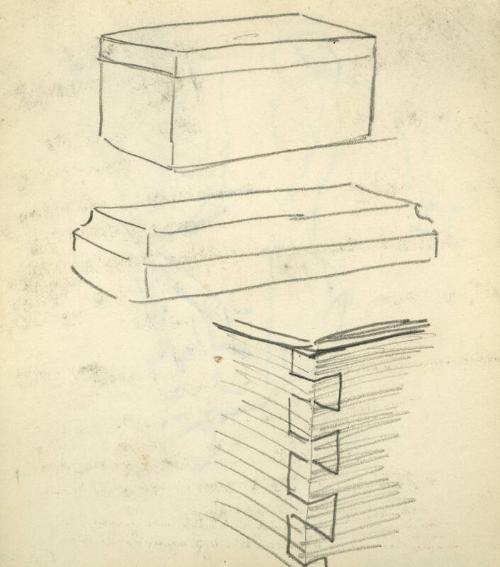 Figure study (recto), Boxes (verso) (Sketchbook - Dar Ben Zina, Marrakesh)