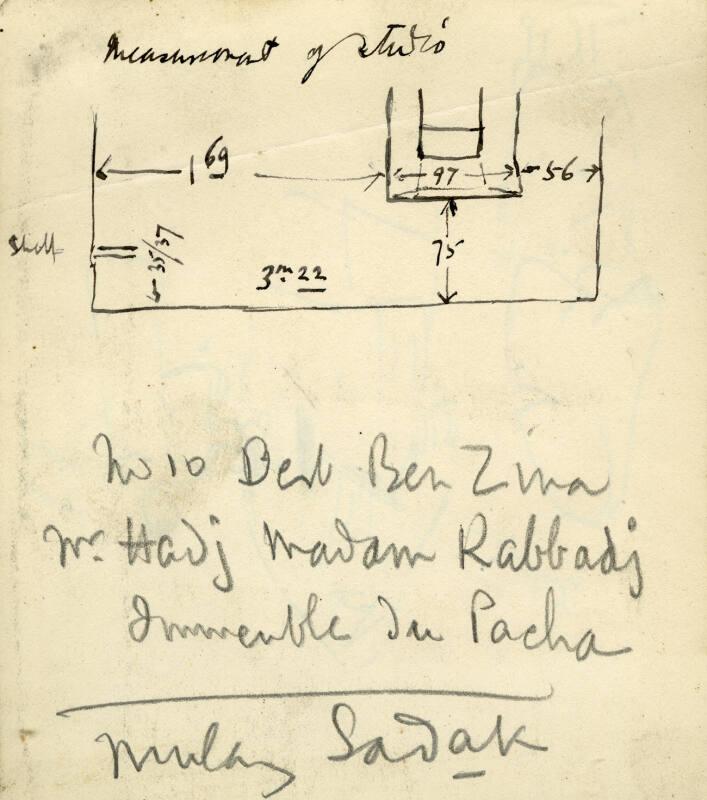 Child and Two Moroccan Women (recto), Measurements of Studio (verso)  (Sketchbook - Dar Ben Zina, Marrakesh)