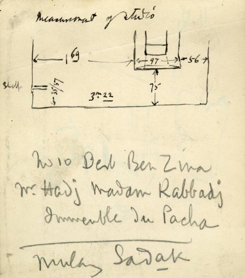 Child and Two Moroccan Women (recto), Measurements of Studio (verso)  (Sketchbook - Dar Ben Zina, Marrakesh)