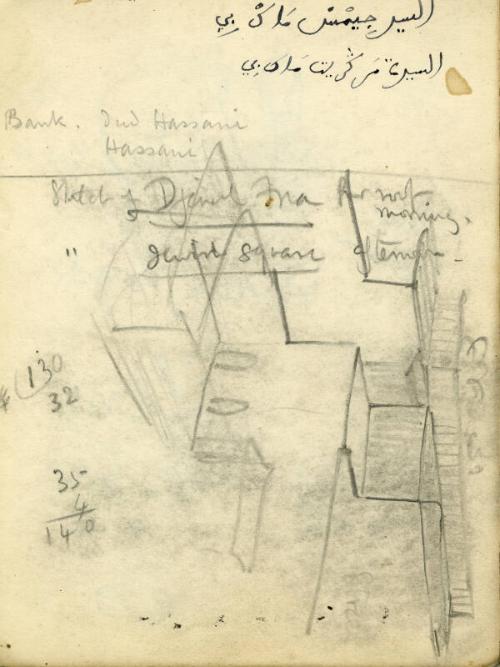Building and Notes (recto), Two Figures & Calculations (verso) (Sketchbook - Morocco)