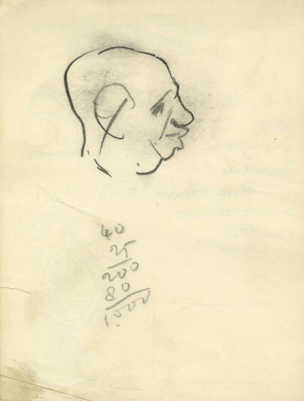 Male Head and Calculations (recto), Bowtie, Earrings, Notes and Calculations (verso)(Sketchbook - Morocco)