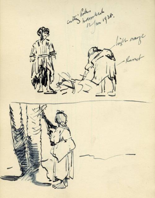 Cutting Palms, Marrakesh January 1938 (Sketchbook - Morocco)