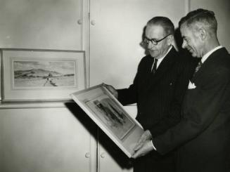 Photograph of Two Unknown Men Looking at a James McBey Watercolour (Memorabilia after 1959 Related to James McBey)