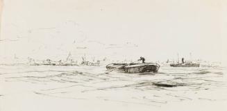 London, Barges and Steamer - Illustration for H.H. Kynett's "Thank You Britain"