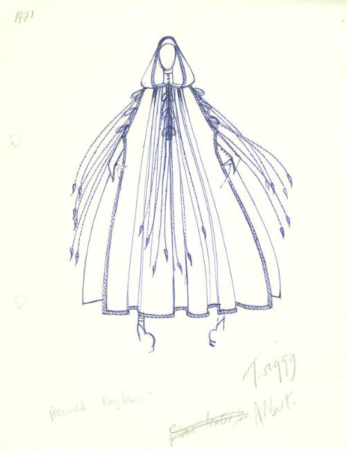 Drawing of Hooded-Dress for Twiggy for Premiere of 'The Boyfriend'