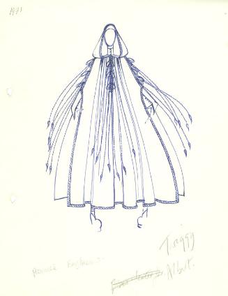 Drawing of Hooded-Dress for Twiggy for Premiere of 'The Boyfriend'