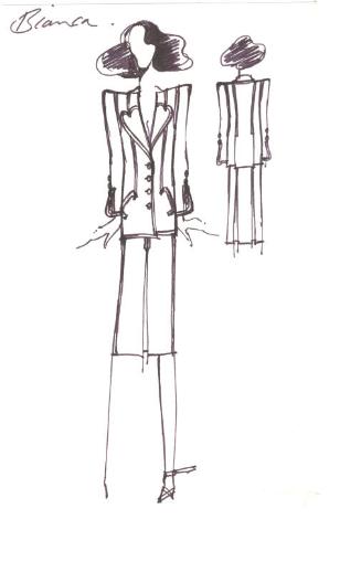 Drawing of Skirt Suit Designed for Bianca Jagger