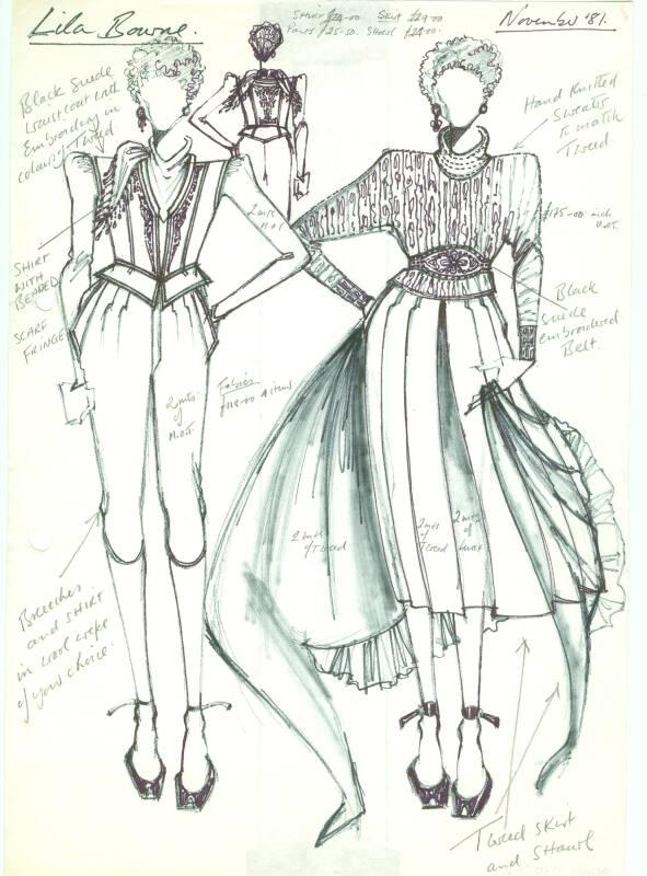 Drawing of Waistcoat, Shirt, Breeches, Sweater, Skirt and Shawl for Private Commission for Lila…