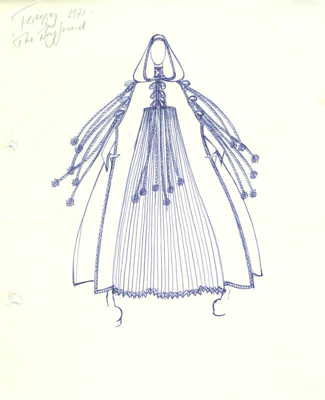 Drawing of Hooded-Dress for Twiggy for Premiere of 'The Boyfriend'