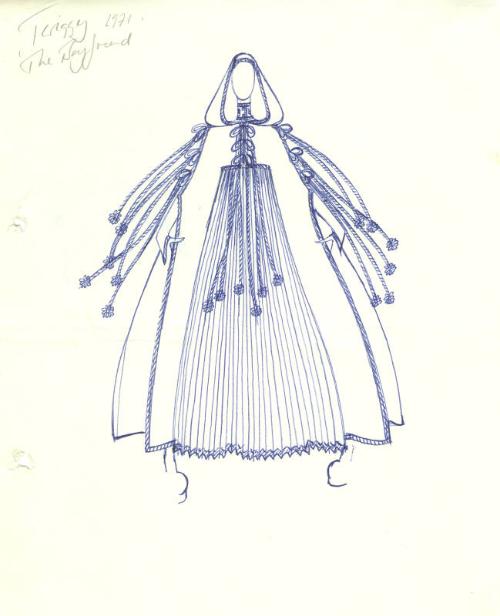 Drawing of Hooded-Dress for Twiggy for Premiere of 'The Boyfriend'