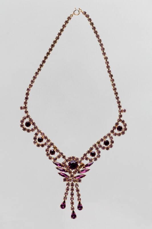 Gold Metal and Amethyst Glass Necklace