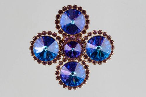 Gold Metal and Blue Glass Brooch