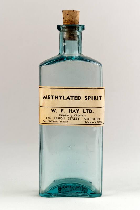 Blue-Tinted Glass Squared Labelled Mixture Bottle METHYLATED SPIRIT