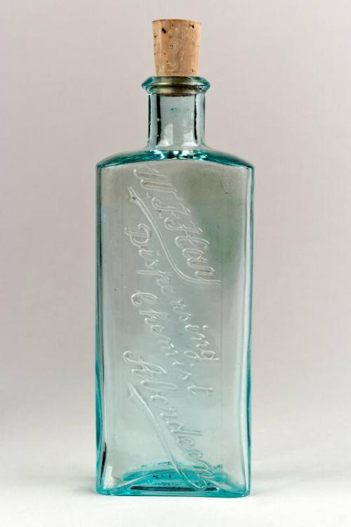 Blue-Tinted Glass Squared Embossed Mixture Bottle