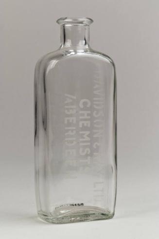Clear Glass Squared Etched Labelled Medicine Bottle Davidson & Kay Ltd. Chemists Aberdeen