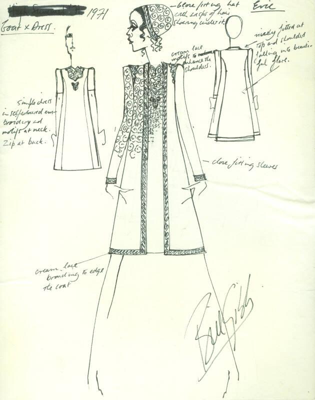 Drawing of Coat and Dress Designed for Evie