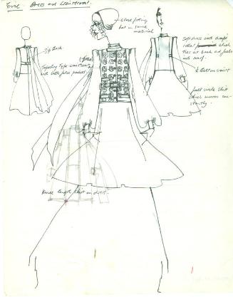 Drawing of Knee-length Dress and Waistcoat Designed for Evie