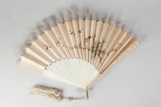 Chinese Ivory Fan with Brown and Gold Lacquer Box
