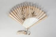 Chinese Ivory Fan with Brown and Gold Lacquer Box