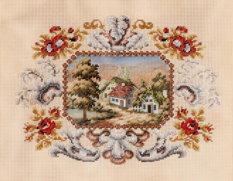 Swiss Cottage Scene Needlework