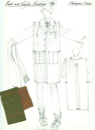 Drawing of Gents Coat and Trousers with Fabric Swatches for Reid and Taylor Promotion 'Designer…