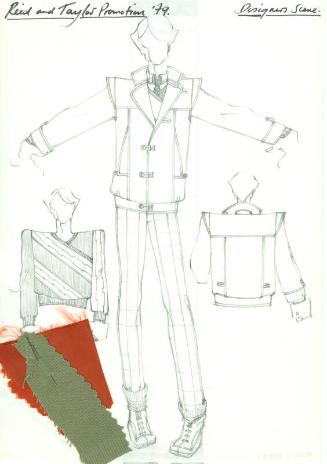 Drawing of Gents Jacket, Jumper and Trousers with Fabric Swatches for Reid and Taylor Promotion…