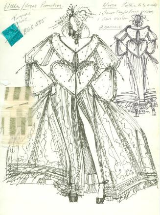 Drawing of V-Neck Gown with Fabric Swatches for Wella/Vogue Promotion