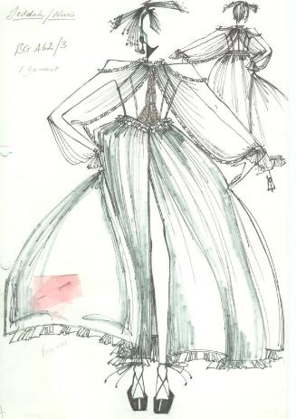 Drawing of Red Net Gown with Fabric Swatch for Jeddah Collection