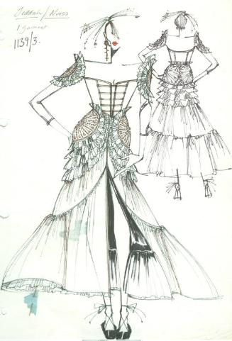 Drawing of Ruffled Gown with Fabric Swatch for Jeddah Collection