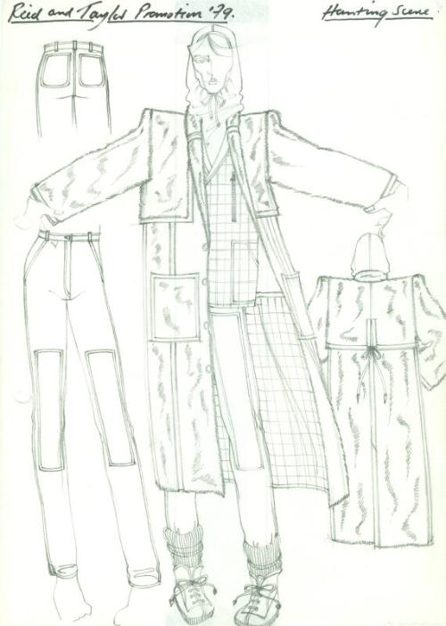 Drawing of Gents Fur Coat with Trousers and Jacket for Reid and Taylor Promotion 'Hunting Scene…