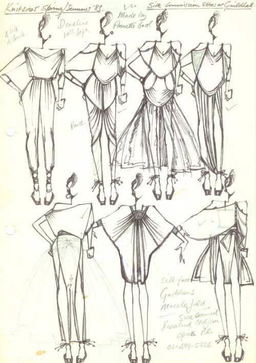 Multidrawing of Dresses for Spring/Summer 1983 Knitwear Collection and Silk Commission Show at …