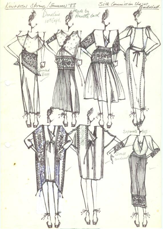 Multidrawing of Dresses for Spring/Summer 1983 Knitwear Collection and Silk Commission Show at …