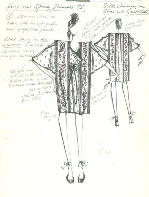 Drawing of Dress for Spring/Summer 1983 Knitwear Collection and Silk Commission Show at Guildha…