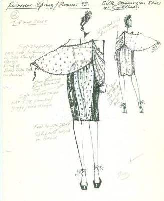 Drawing of Top and Skirt for Spring/Summer 1983 Knitwear Collection and Silk Commission Show at…