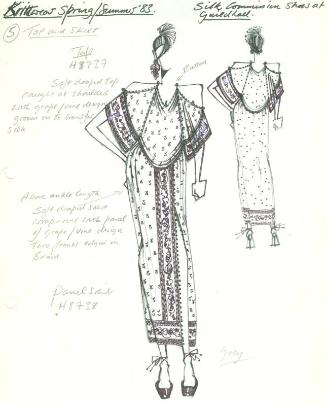 Drawing of Top and Skirt for Spring/Summer 1983 Knitwear Collection and Silk Commission Show at…