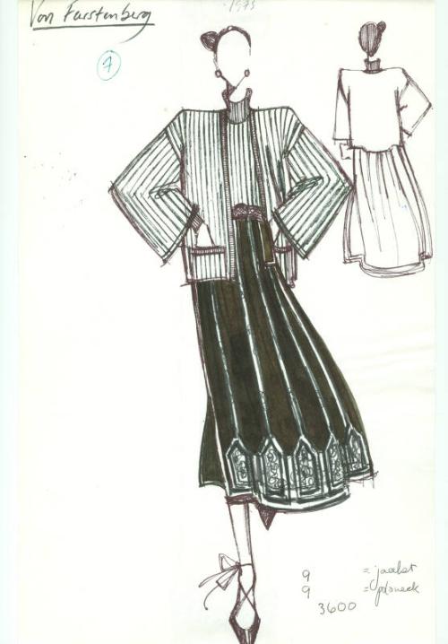 Drawing of Jumper, Skirt and Cardigan for Von Furstenberg Collection