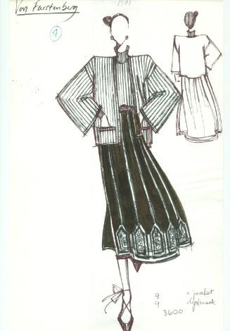 Drawing of Jumper, Skirt and Cardigan for Von Furstenberg Collection