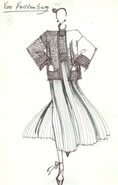 Drawing of Jumper, Cardigan and Skirt for Von Furstenberg Collection