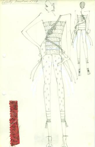 Drawing of Top and Trousers for the Liberty Promotion with Fabric Swatch