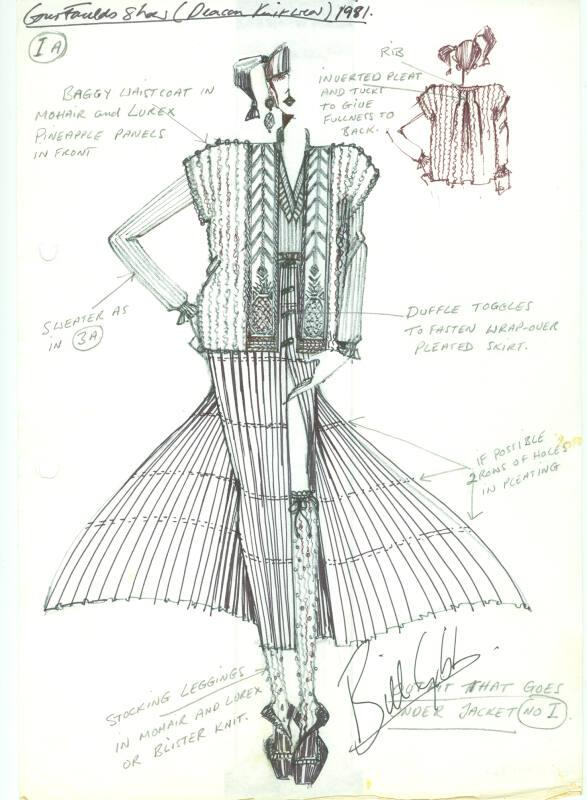 Drawing of Jumper, Waistcoat and Skirt for the Courtaulds Show (Deacon Knitwear)