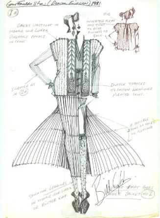 Drawing of Jumper, Waistcoat and Skirt for the Courtaulds Show (Deacon Knitwear)