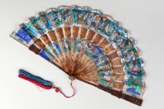 Chinese Tortoiseshell Framed Painted Fan with Lacquer Box