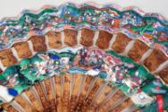 Chinese Tortoiseshell Framed Painted Fan with Lacquer Box