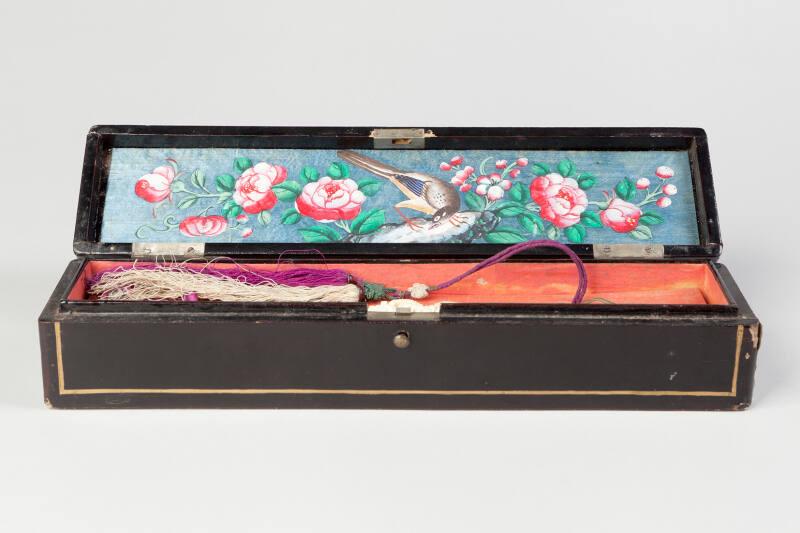 Chinese Ivory Framed Fan with Lacquer Box