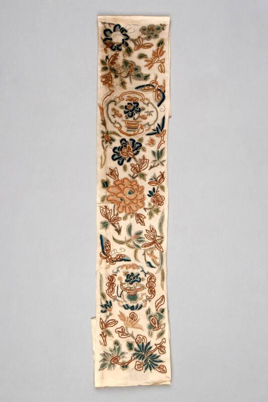 Chinese Embroidered Sleeveband with Peonies and Chrysanthemums